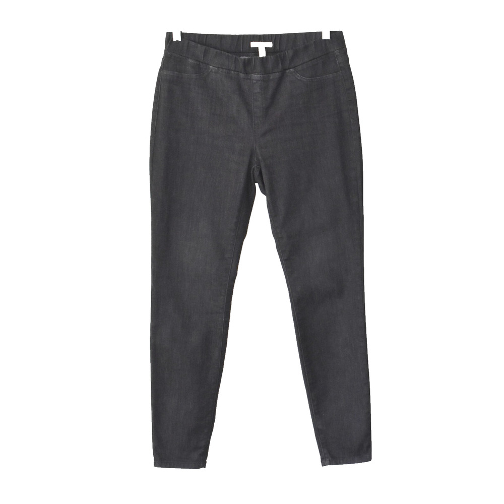 A4 Auth EILEEN FISHER Black Org Cotton Stretch Elastic Waistband Ankle Jean Sz S